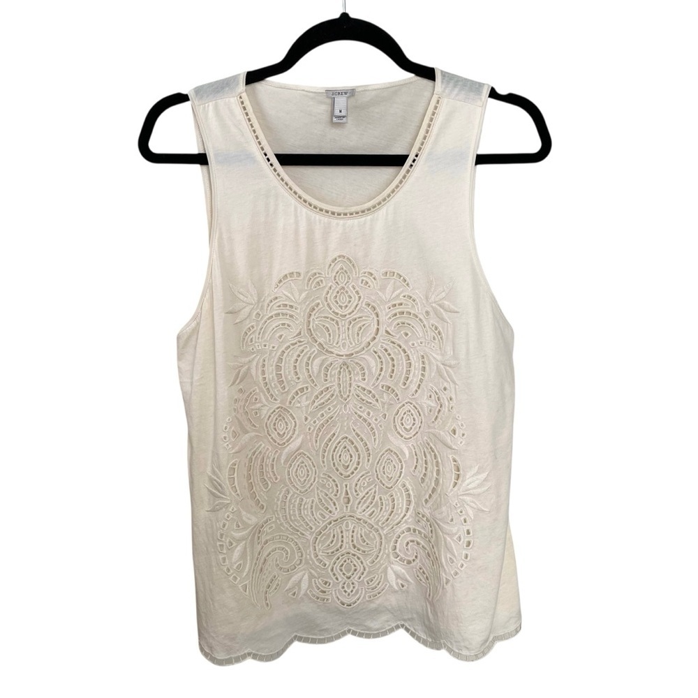 J. Crew Cream Cotton Lace Tank Top Medium